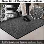 Super Absorbent Front Door Mat, 29.5" X 17", Non-Slip Washable Indoor Doormats, Low Profile Entryway Rug Outdoor, Dirt Resistant Welcome Mats For Front And Back Door Entrance, Grey