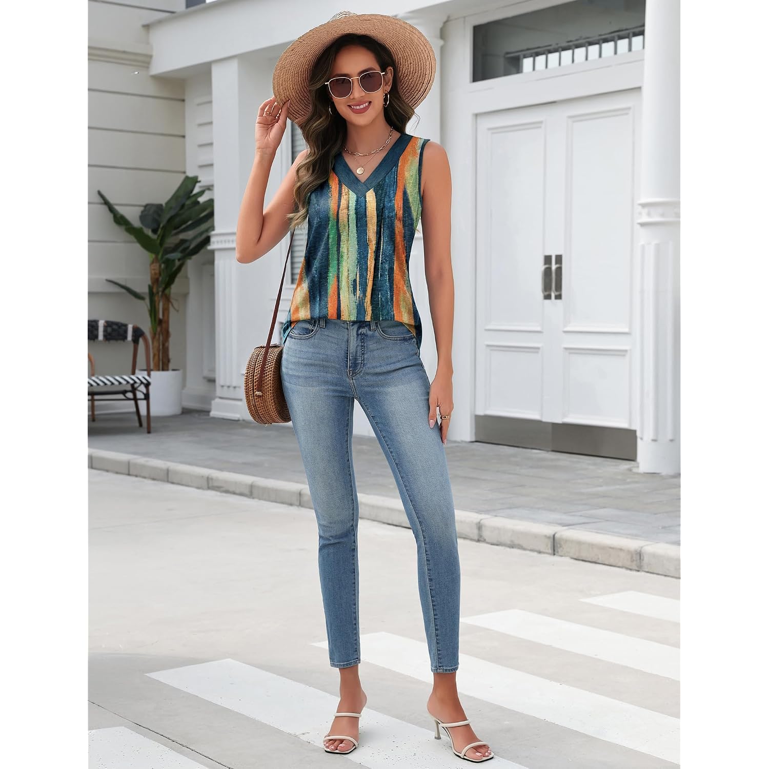Zeagoo Tank Top For Women V Neck Loose Fit Sleeveless Summer Tops Business Casual Outfits Dressy Blouses Shirts