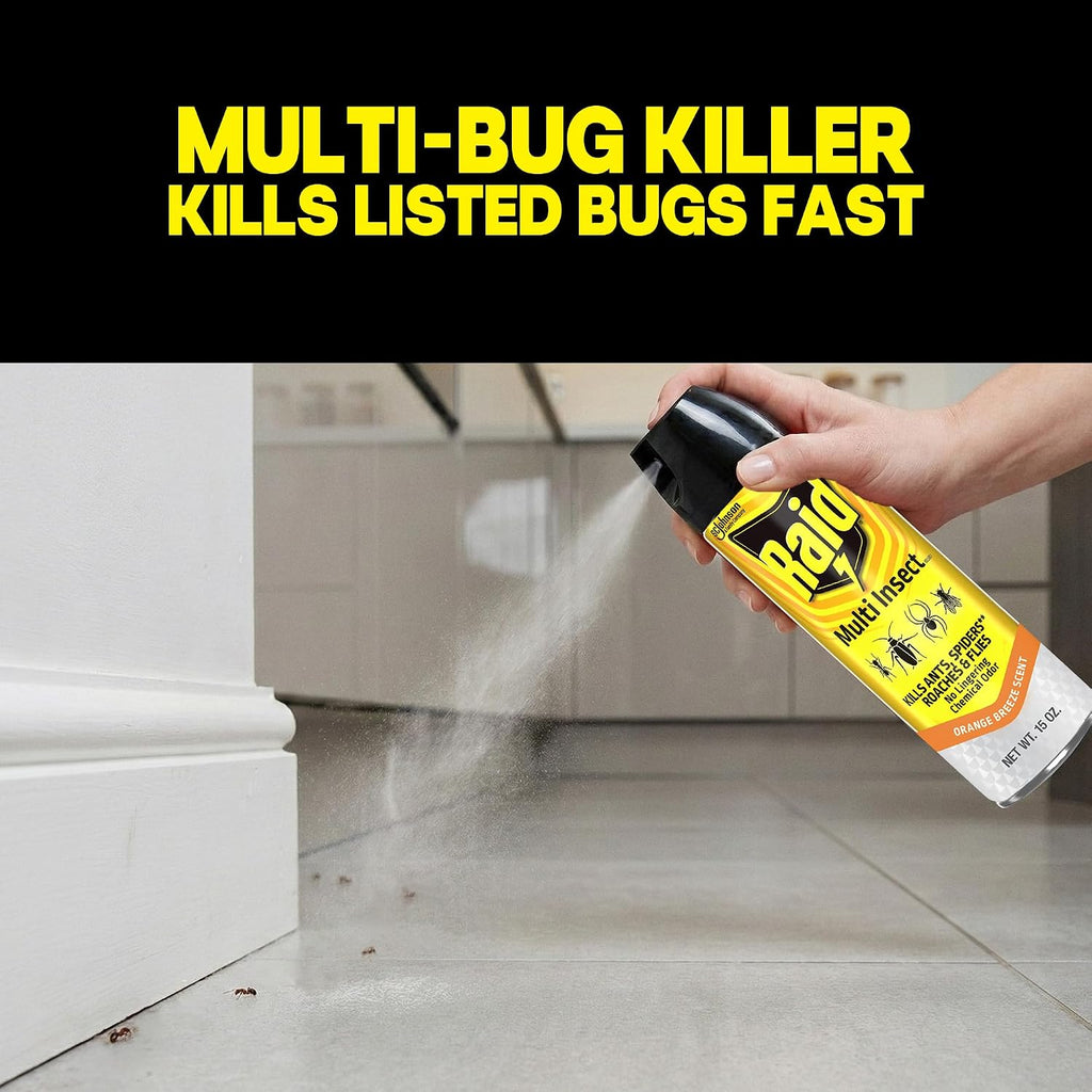 Raid Multi Insect Killer, Orange Breeze Scent, Kills Ants, Roaches, Spiders And Other Insects On Contact For Indoor And Outdoor Use - 15 Oz