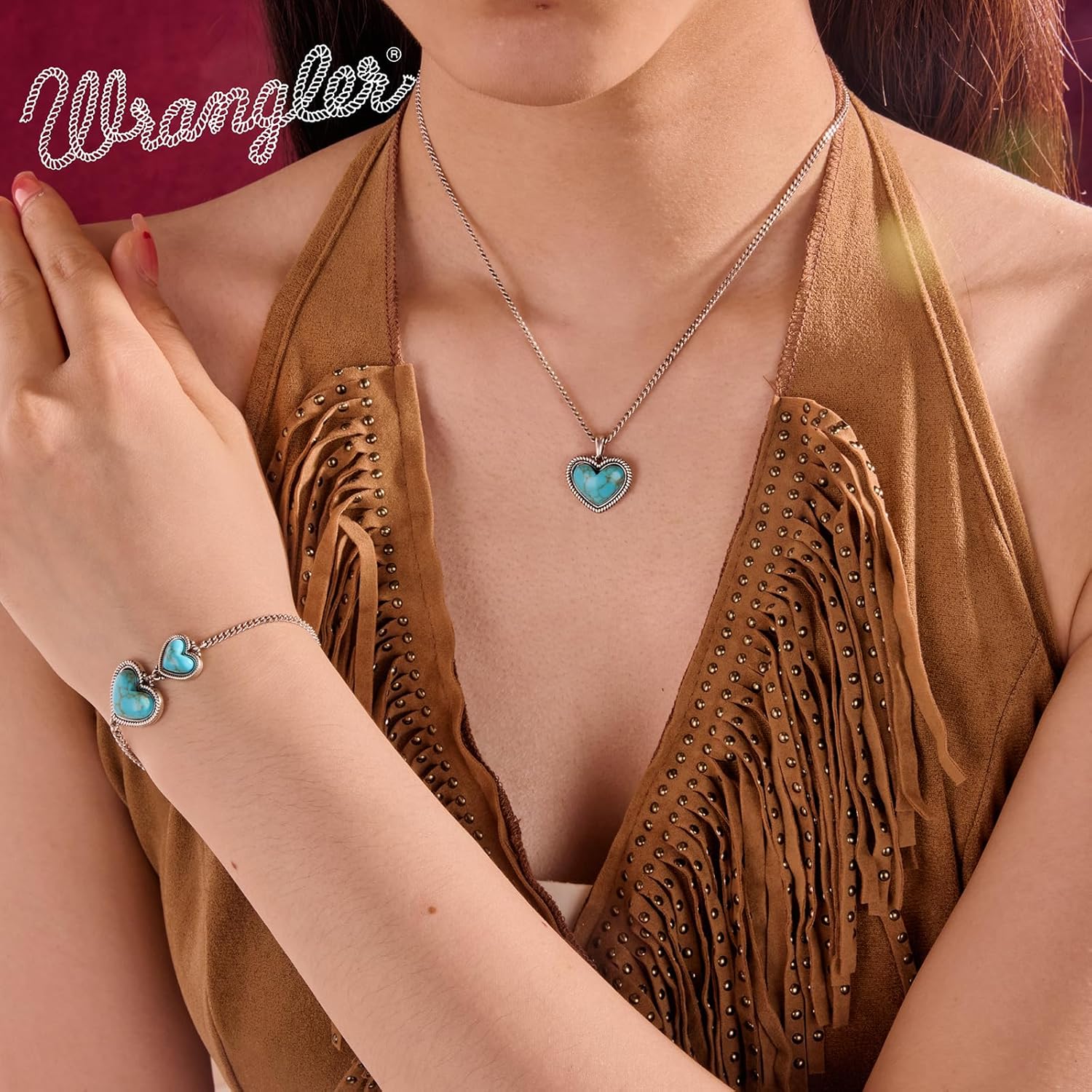 Montana West Wrangler Heart Turquoise Pendant Necklace for Women Western Gold Plated Cowgirl Cowboy Classic Trendy Jewelry