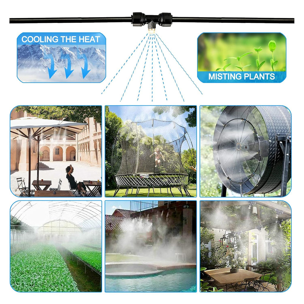 100Ft|30M Misting Systems, Outdoor Water Misting Cooling System, For Backyard Mist Kit For Garden Greenhouse Fan Deck Umbrella Canopy Pool Porch Trampoline Sprinkler Park Bbq Party