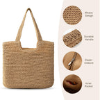 Trifabricy Beach Bags for Women, Large Beach Bag, Woven Straw Tote Bags Waterproof, Weaving Swim Shopping Travel Bag