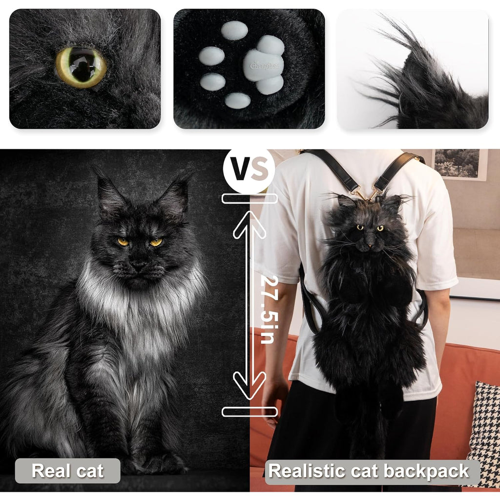 Chongker Cat Shaped Backpack - Handcrafted Stuffed Animals Plush Bag with Adjustable Shoulder, Crossbody, and Handbag Straps (MaineCoon Cat)