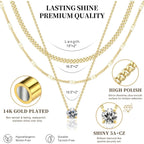 WomenGifts Layered Gold Necklaces for Women, 14K Gold Sterling Silver Plated Dainty Pendant Necklace Set Non Tarnish, Chunky Stackable Cuban Chain Choker, Trendy Personalized Birthstone Jewelry Gift for Mom