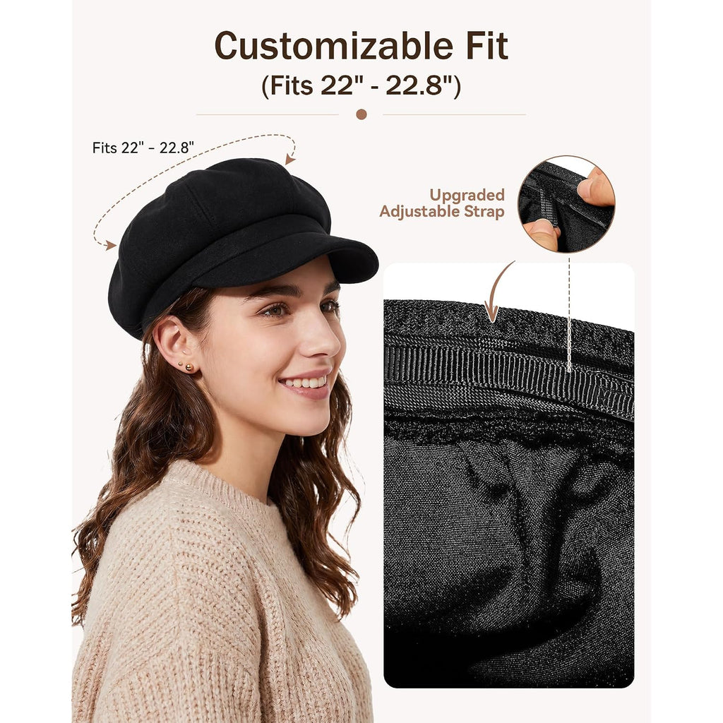 Newsboy Hats for Women Winter Beret Hat Classic Newsboy Caps Retro Fashion French Hats for Women A Black