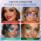 Chameleon Face Body Glitter Palette, 6 Color Pressed Multi Chrome Chunky Glitter For Eyes Face Hair Body, Festival Makeup For St Patrick’S Day, Mardi Gras, Halloween Christmas Rave Party Cosplay (02)