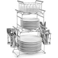 Sorbus Buffet Caddy — 7-Piece Stackable Set Includes Plate, Napkin, And Silverware Holder, 3-Tier Detachable Tabletop Organizer Ideal For Kitchen, Dining, Entertaining, Parties, Thanksgiving (Silver)