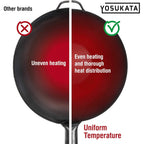 YOSUKATA 13.5" Carbon Steel Wok Pan – Pre-Seasoned Flat Bottom Pow Wok for Stir Fry, BBQ, Grill & Camping – Traditional Japanese Chinese Cookware – Compatible with Induction, Electric, Gas, Open Fire