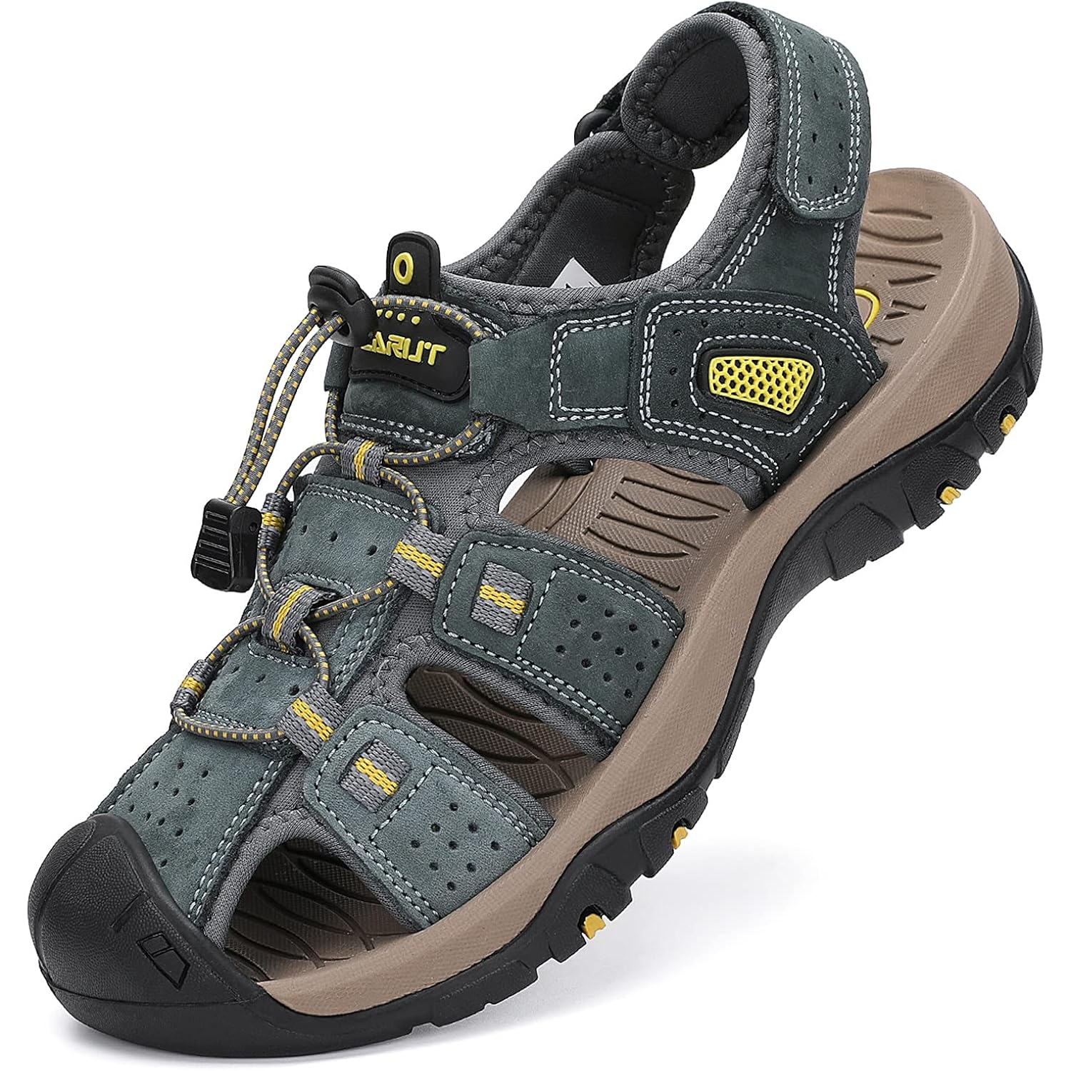 Flarut Men'S Sport Sandals Outdoor Hiking Sandals Closed Toe Leather Athletic Lightweight Trail Walking Casual Sandals Water Shoes