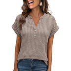 Anrabess Womens Short Sleeve Henley Shirts V Neck Summer Sweaters 2026 Spring Business Tunic Tops Dressy Casual Work Blouses
