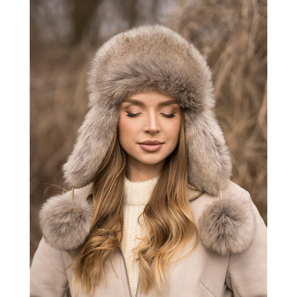 Futrzane Aviator Hat - Winter Trapper Hats for Women - Warm Russian Bomber Hat