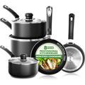 KICHLY 8 Piece Pots and Pans Set, Non Stick Kitchen Cookware Set with 20cm & 28cm Frying Pans and 16cm, 18cm, 20cm Saucepans with Lids, Induction Compatible Pots and Pans Set Non Stick, Black