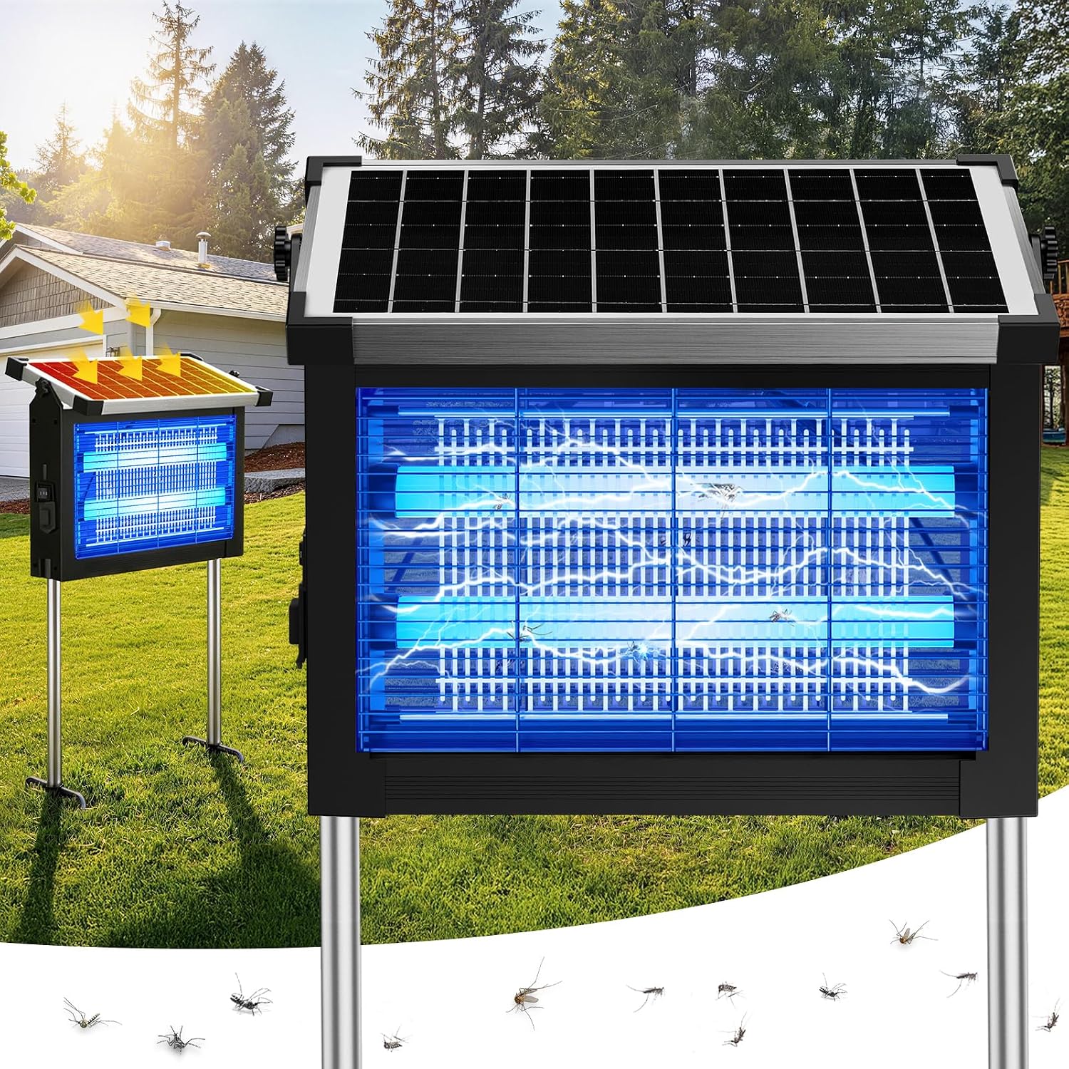 Solar Bug Zapper Outdoor, 4500V Solar Mosquito Zapper For Outdoor & Indoor, 1/2 Acre Coverage Cordless Rechargeable Electric Fly Zapper, Ipx5 Waterproof Mosquito Traps For Backyard, Patio, Camping