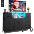 Wlive Black Dresser Tv Stand For 45, 50, 55 Inch Tv, Entertainment Center With Led Lights & Charging Station, Chest Of Drawers With 8 Fabric Drawers And Open Shelves For Living Room, Hallway, Wood Top