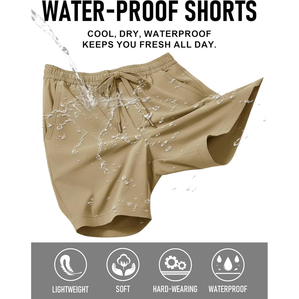 Magcomsen Men'S Casual 7 Inch Shorts Chino Water Shedding Elastic Waist Summer Shorts With Zipper Pockets