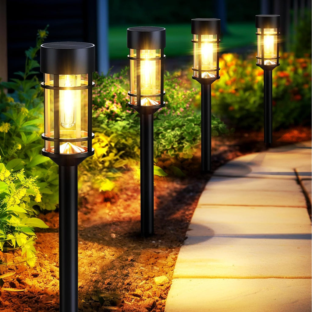 Solar Pathway Lights, 8 Pack Led Solar Lights Outdoor Waterproof, Glass Metal Garden Lighting For Yard Path Landscape Lawn Walkway Driveway, 3000K