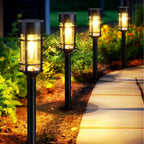 Solar Pathway Lights, 8 Pack Led Solar Lights Outdoor Waterproof, Glass Metal Garden Lighting For Yard Path Landscape Lawn Walkway Driveway, 3000K