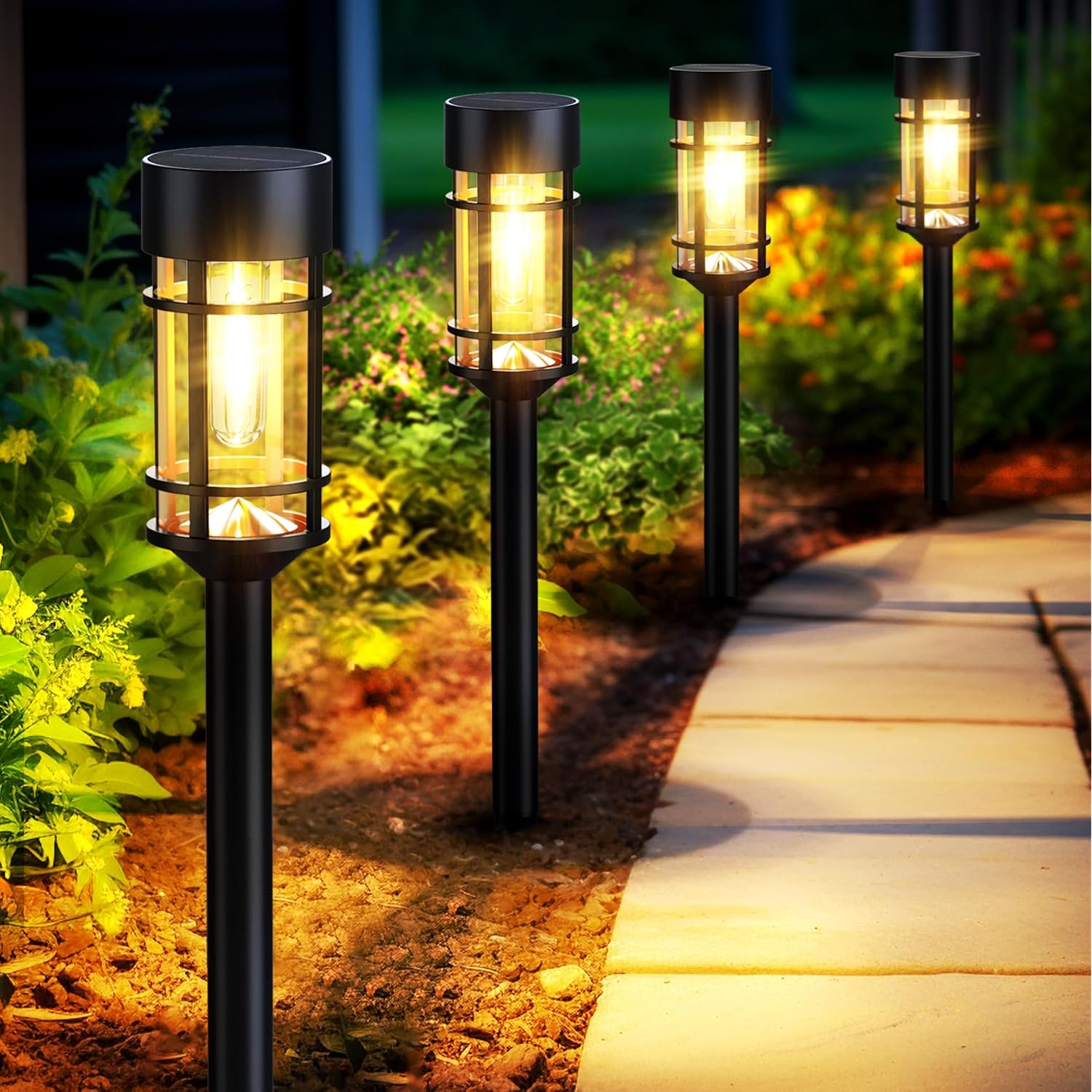 Solar Pathway Lights, 8 Pack Led Solar Lights Outdoor Waterproof, Glass Metal Garden Lighting For Yard Path Landscape Lawn Walkway Driveway, 3000K