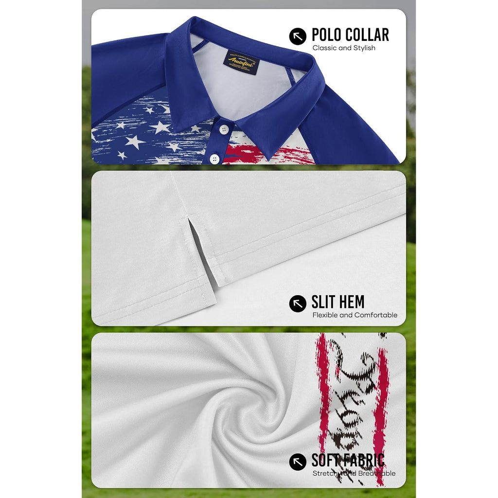 Mainfini Men'S Patriotic Polo Shirts Stretch Upf 50+ Short Sleeve Raglan American Graphic Golf Shirt (S-3Xl)