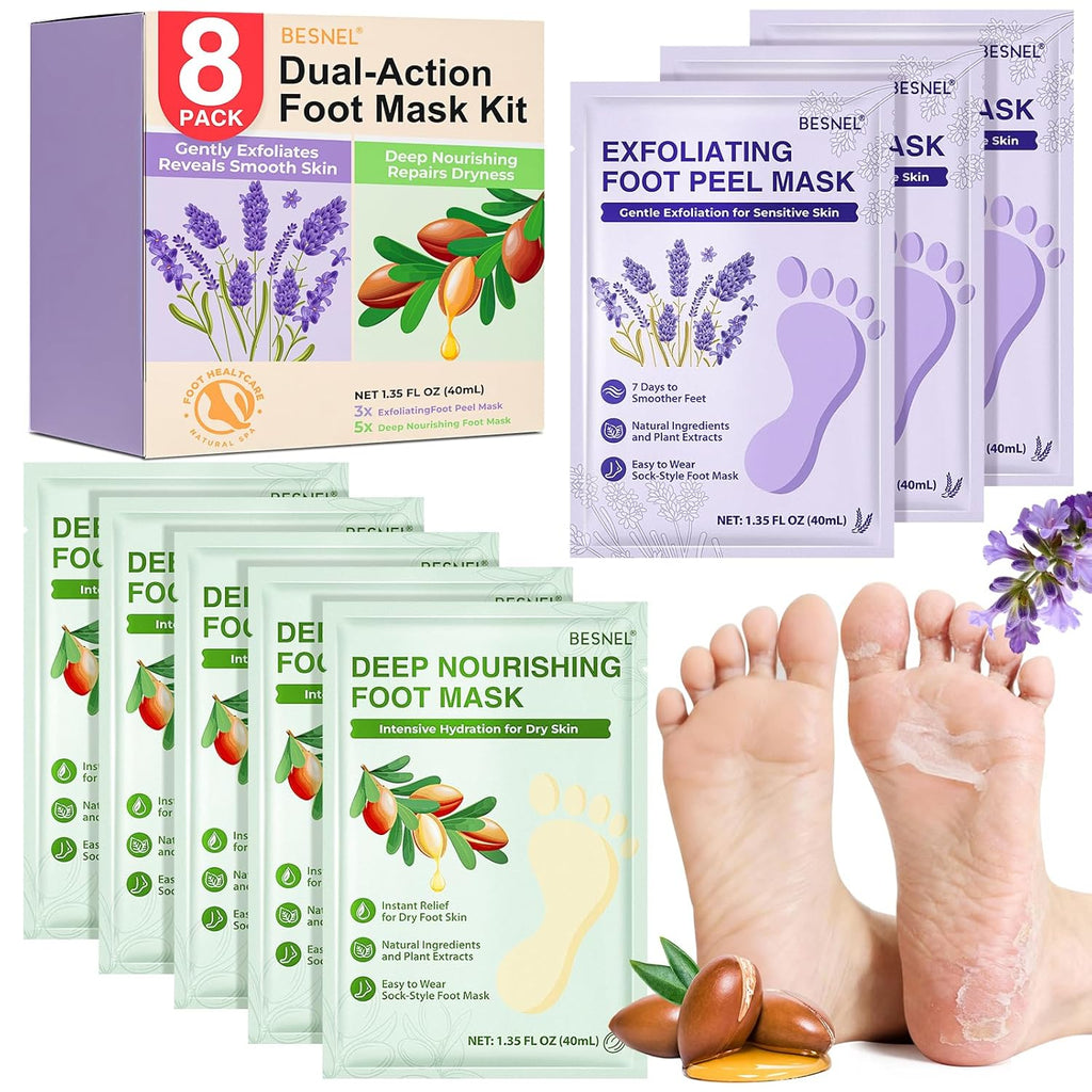 Foot Peeling 3Pcs ＆ 5Pcs Moisturizing Foot Mask, Exfoliator Peel Calluses Dead Skin Callus Remover, Hydrating Foot Masks for Dry Cracked Feet, Repair Rough Heels＆Dry Skin for Baby Soft and Smooth Feet