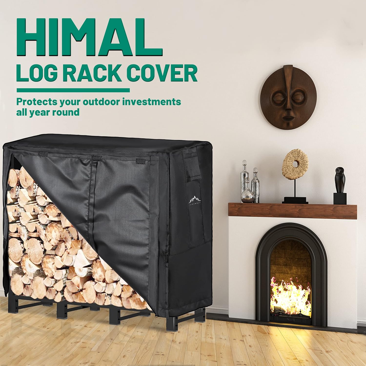 Himal 4Ft Waterproof Firewood Rack Cover, 600D Oxford Firewood Cover | Outdoor Storage Wood Rack Cover With Buckle (Log Rack Not Included)