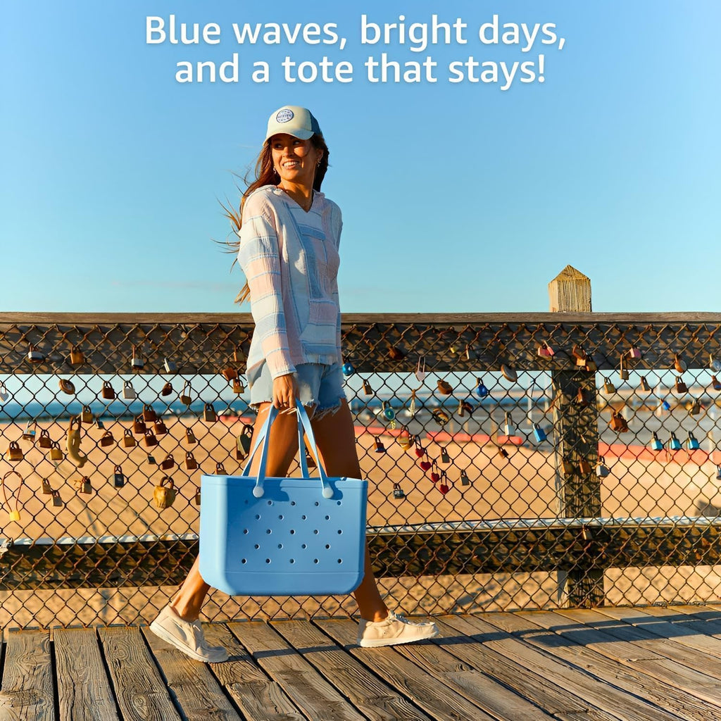 Extra-Large Tote Beach Bag - 19In L X 9In W X 13In H, Waterproof & Sandproof & Washable, Shoulder Shopping Handbag Casual Travel Totes Bag For Pool, Boat, Groceries, Work, Sports丨Sky Blue