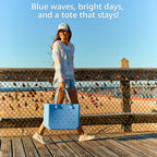 Extra-Large Tote Beach Bag - 19In L X 9In W X 13In H, Waterproof & Sandproof & Washable, Shoulder Shopping Handbag Casual Travel Totes Bag For Pool, Boat, Groceries, Work, Sports丨Sky Blue
