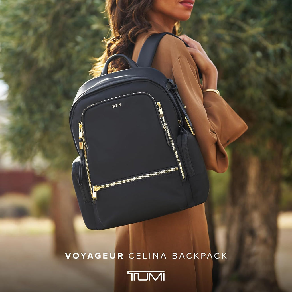 Tumi - Voyageur Celina Backpack - Women'S Work And Travel Bag - 16.0" X 10.6" X 6.5" - Holds Up To 16" Laptop - Black & Gold Hardware
