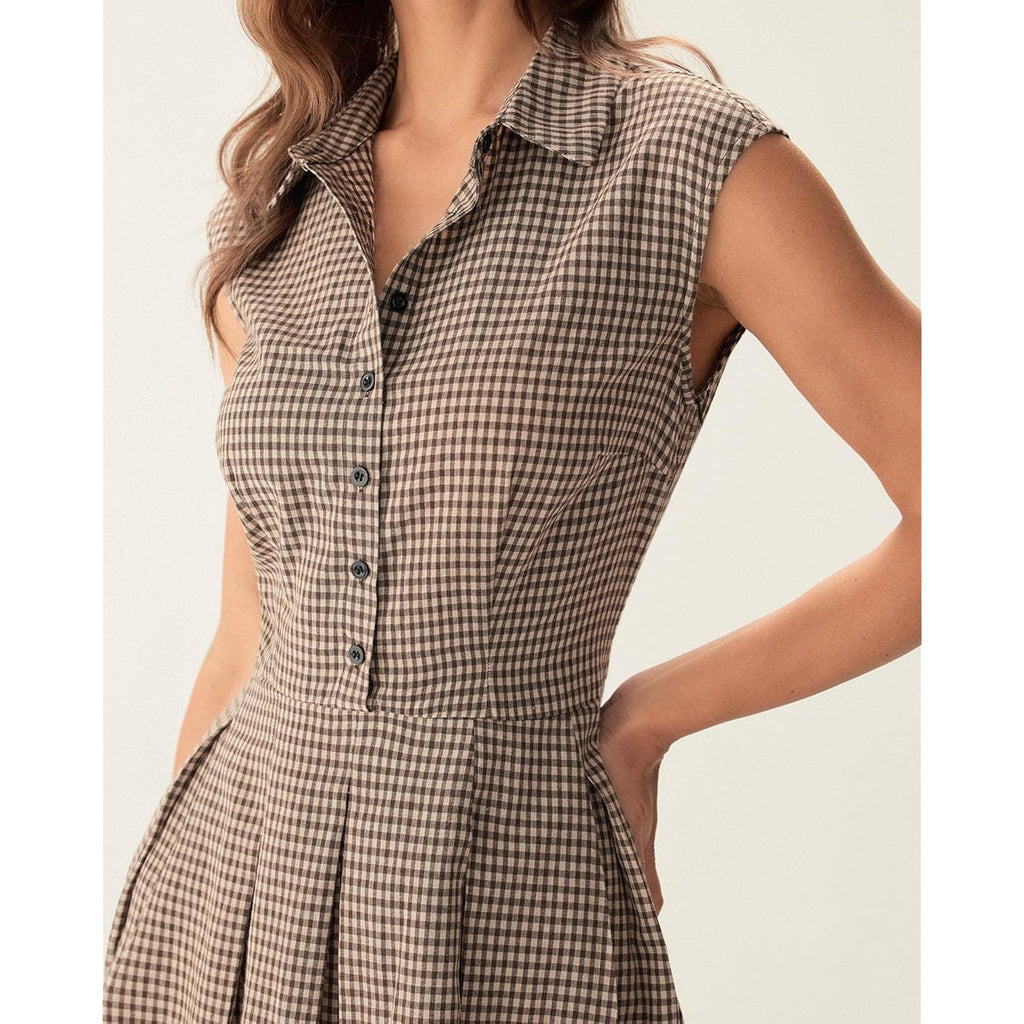 Rihoas Women'S Plaid Dress Sleeveless Button Up Midi A Line Dress Office Work Dress