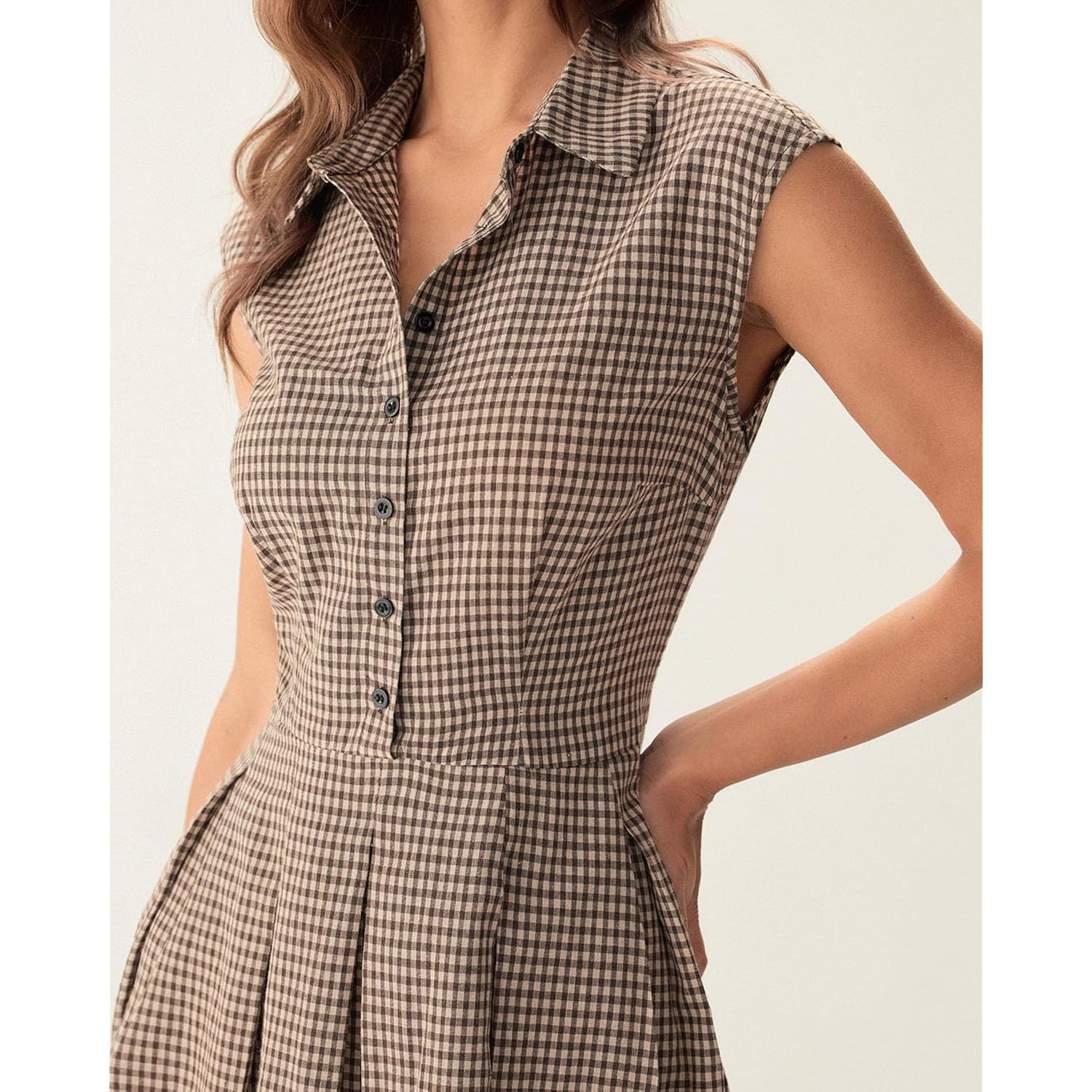 Rihoas Women'S Plaid Dress Sleeveless Button Up Midi A Line Dress Office Work Dress