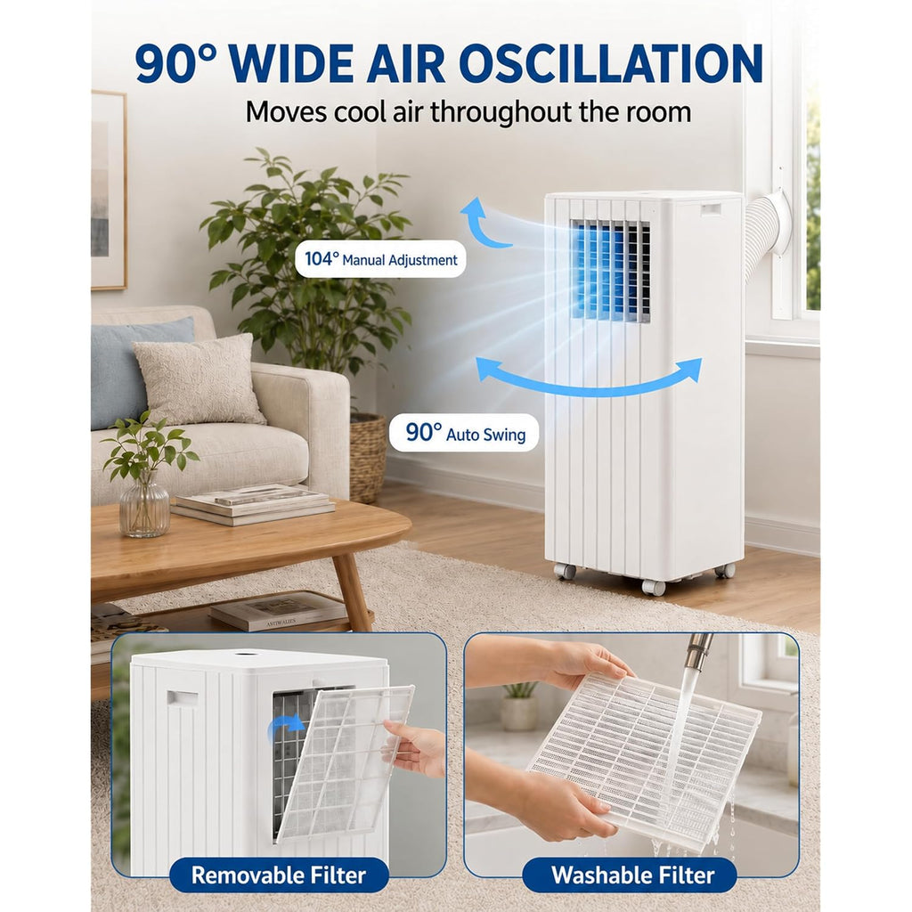8,000 Btu Portable Air Conditioners, Cools Room Up To 350 Sq.Ft, 4-In-1 Ac Unit With Dehumidifier & Fan Mode, Remote Control, Ultra-Quiet 50Db, White & Black, Easy Window Kit