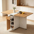 53“ Folding Dining Table Space Saving Foldable Dining Table With Drawer, Shelves And Wine Racks, Drop Leaf Table For Small Spaces, Extendable Folding Kitchen Table With Lockable Wheels