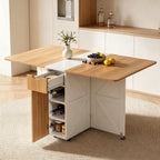53“ Folding Dining Table Space Saving Foldable Dining Table With Drawer, Shelves And Wine Racks, Drop Leaf Table For Small Spaces, Extendable Folding Kitchen Table With Lockable Wheels