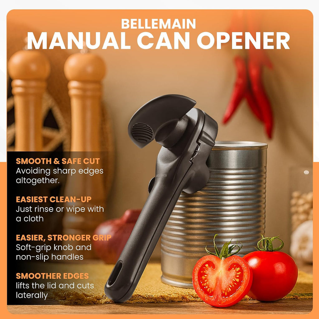 Bellemain Ergonomic Can Opener, Easy Safe-Cut For Seniors & Restaurants
