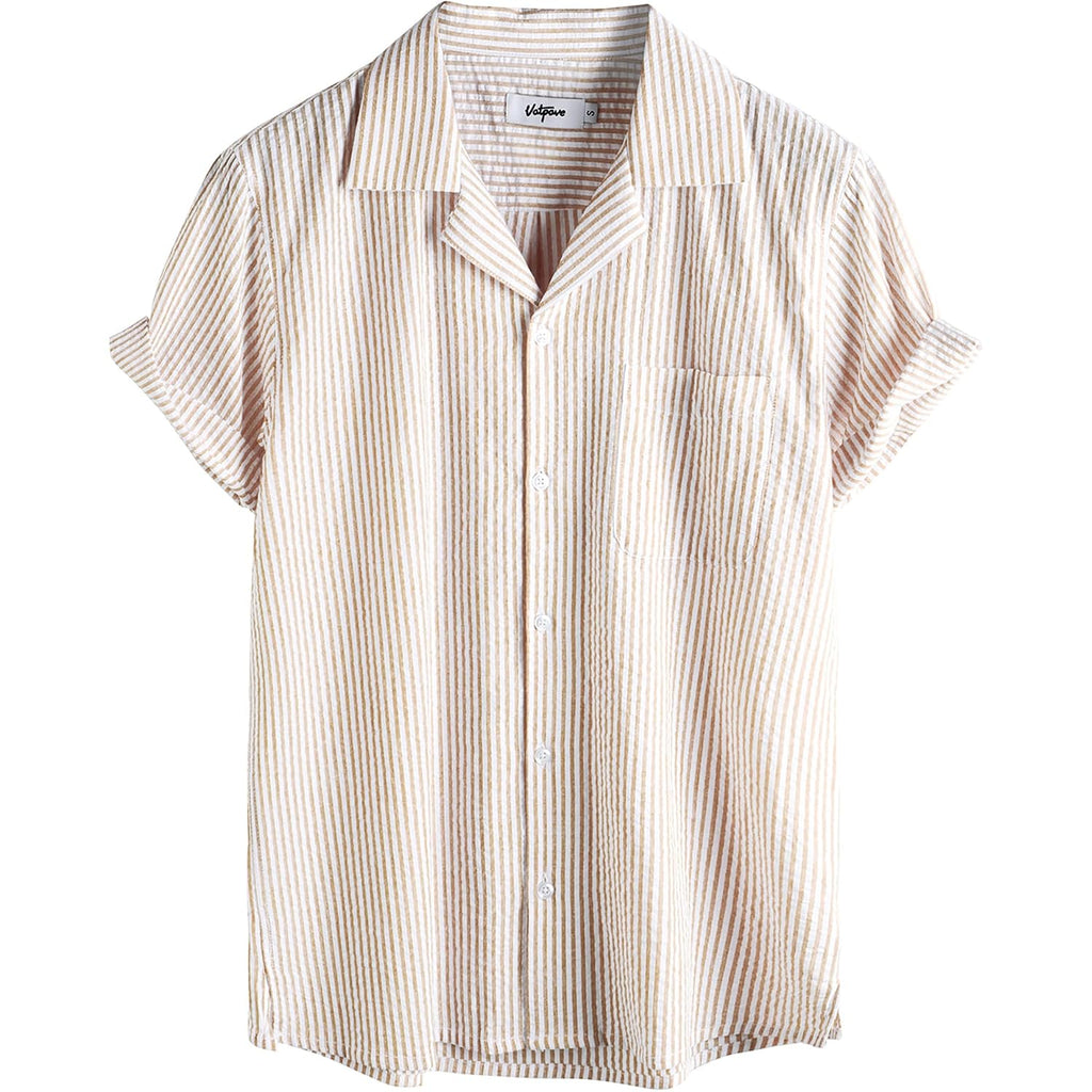 Vatpave Mens Striped Summer Shirt Casual Button Down Short Sleeve Beach Shirts Cotton Shirts For Men