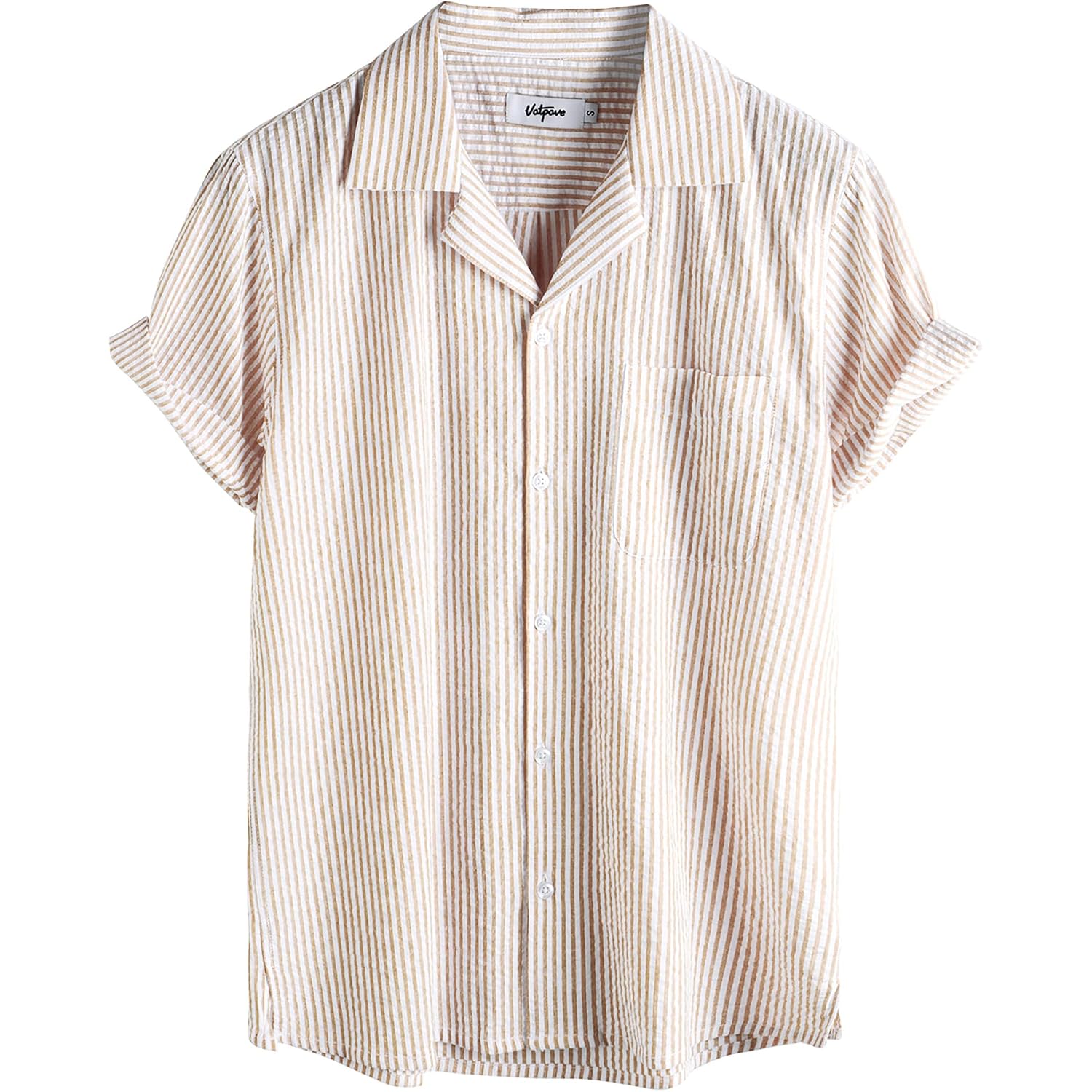 Vatpave Mens Striped Summer Shirt Casual Button Down Short Sleeve Beach Shirts Cotton Shirts For Men