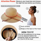 Beach Sun Straw Hats for Women, Summer Sun Protection Foldable Packable Wide Brim Hat