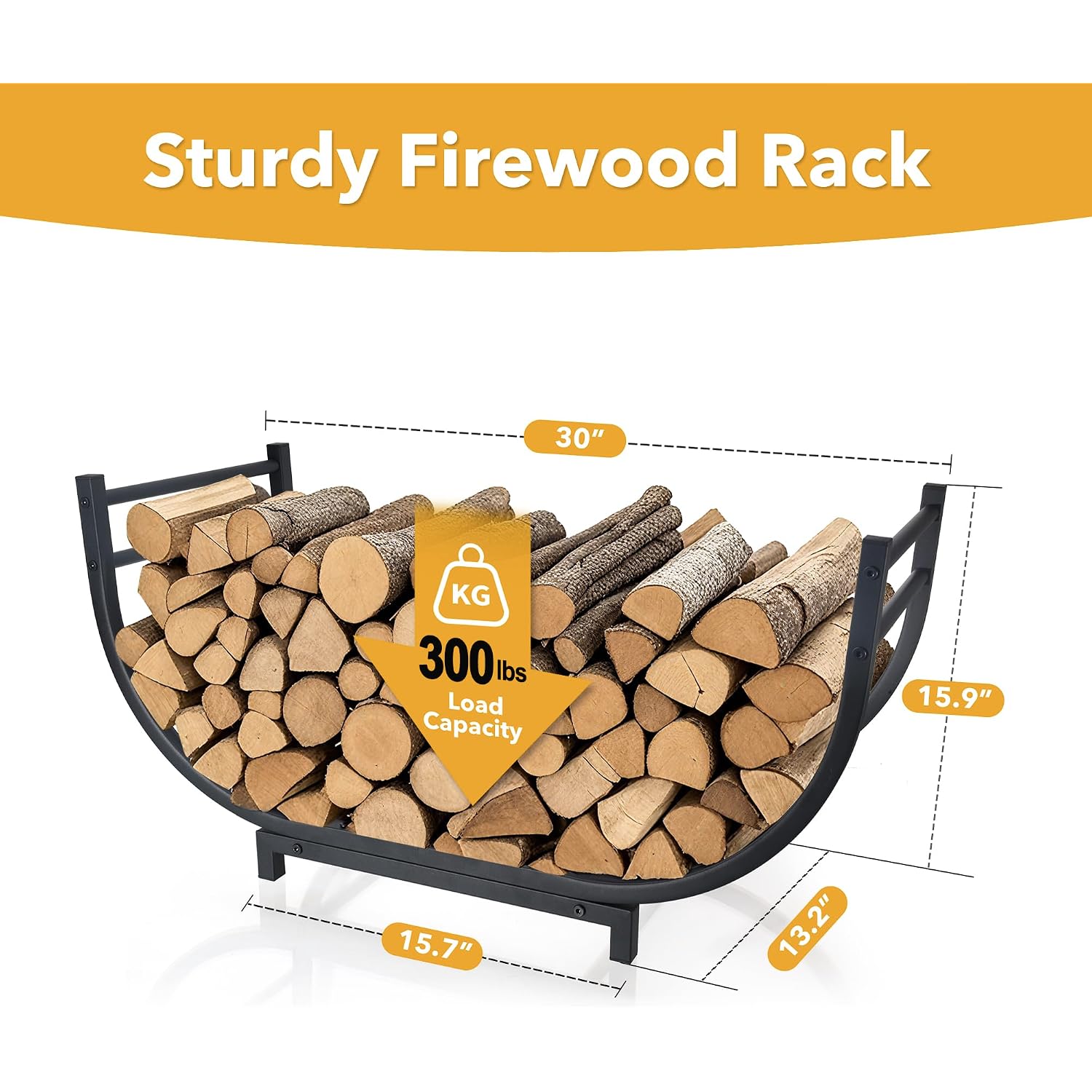 Facka 30 Inch Firewood Rack Outdoor Metal Wood Rack | Iron Fire Log Stacker Holder For Fireplace, Patio, Porch, Yard, Garden, Indoor Outdoor Wood Storage