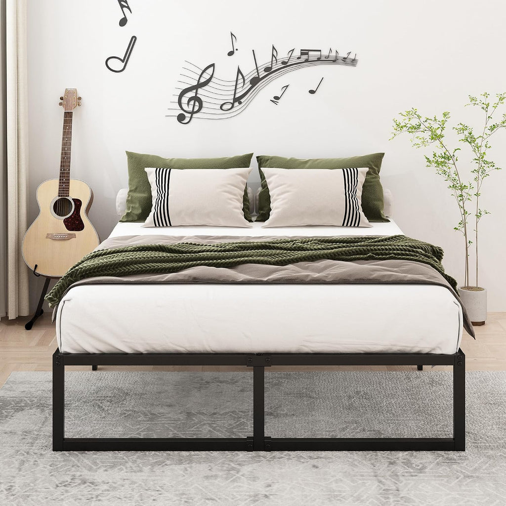 Lutown-Teen 14 Inch Queen Bed Frame With Heavy Duty Steel Slat Support