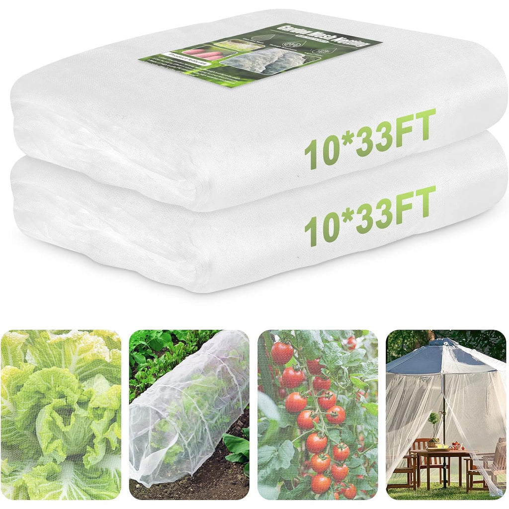 Rifny Garden Netting, 2 Pack 10X33Ft Ultra Fine Mesh Netting Pest Barrier Protection Bird Mosquito Net Plants Cover For Vegetables Fruits Flowers Crops Greenhouse Row Cover Raised Bed Patio