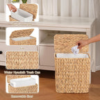 Iegrow Wicker Trash Can, Bathroom Trash Can With Lid, 3 Gallon Natural Water Hyacinth Waste Basket With Removable Liner, For Bedroom, Living Room, Toilet, Under Sink
