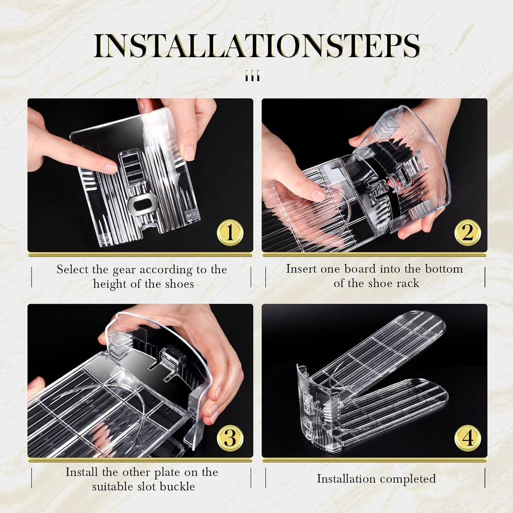 Shoe Slots Organizer 12 Pack - Shoe Stacker,3 Levels Adjustable,Space Savers 50%,Double Layer Holders For Closet (Transparent),Organizador De Zapatos