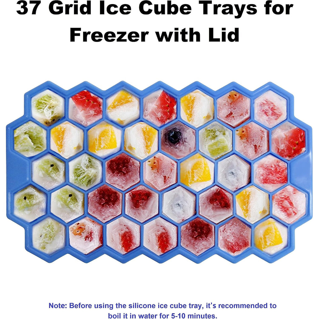 Ice Cube Trays For Freezer With Lid-37 Grid Silicone For Small Ice Cube Molds,Easy-Release Reusable In Organizer Bins Or Ice Bucket For Cocktail Bar Or Iced Coffee Cup