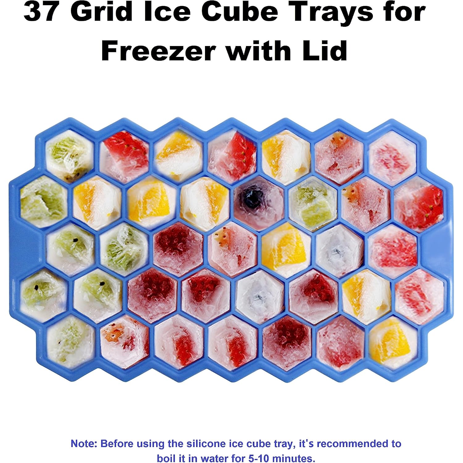 Ice Cube Trays For Freezer With Lid-37 Grid Silicone For Small Ice Cube Molds,Easy-Release Reusable In Organizer Bins Or Ice Bucket For Cocktail Bar Or Iced Coffee Cup
