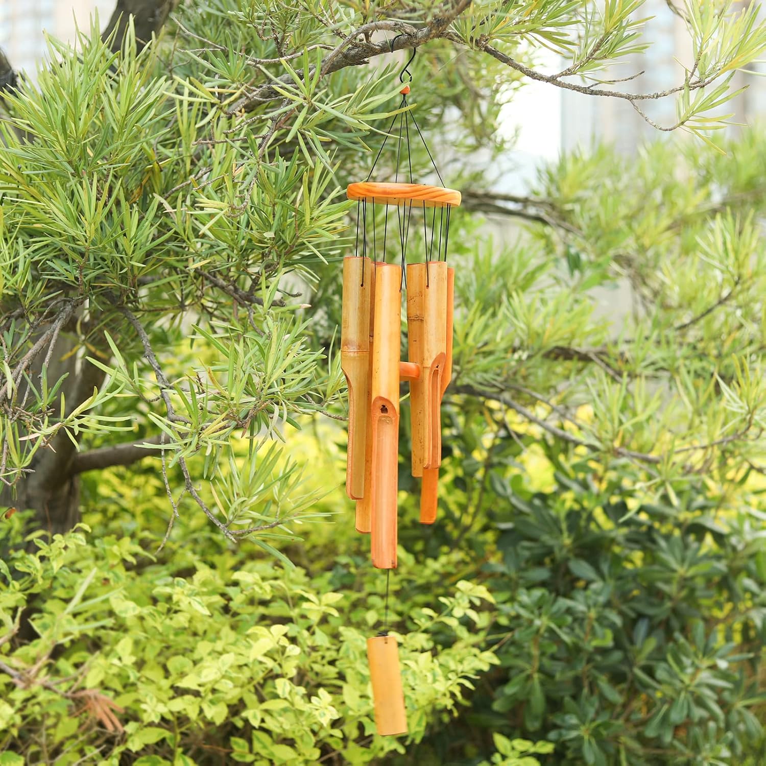 Bamboo Wind Chimes, Deep Tone Wooden Wind Chime Outdoor Garden Decor | Natural Wooden Wind Chimes For Outside With Soothing Tones, Durable Outdoor Design, Easy Hanging Hook, Perfect Garden Decor