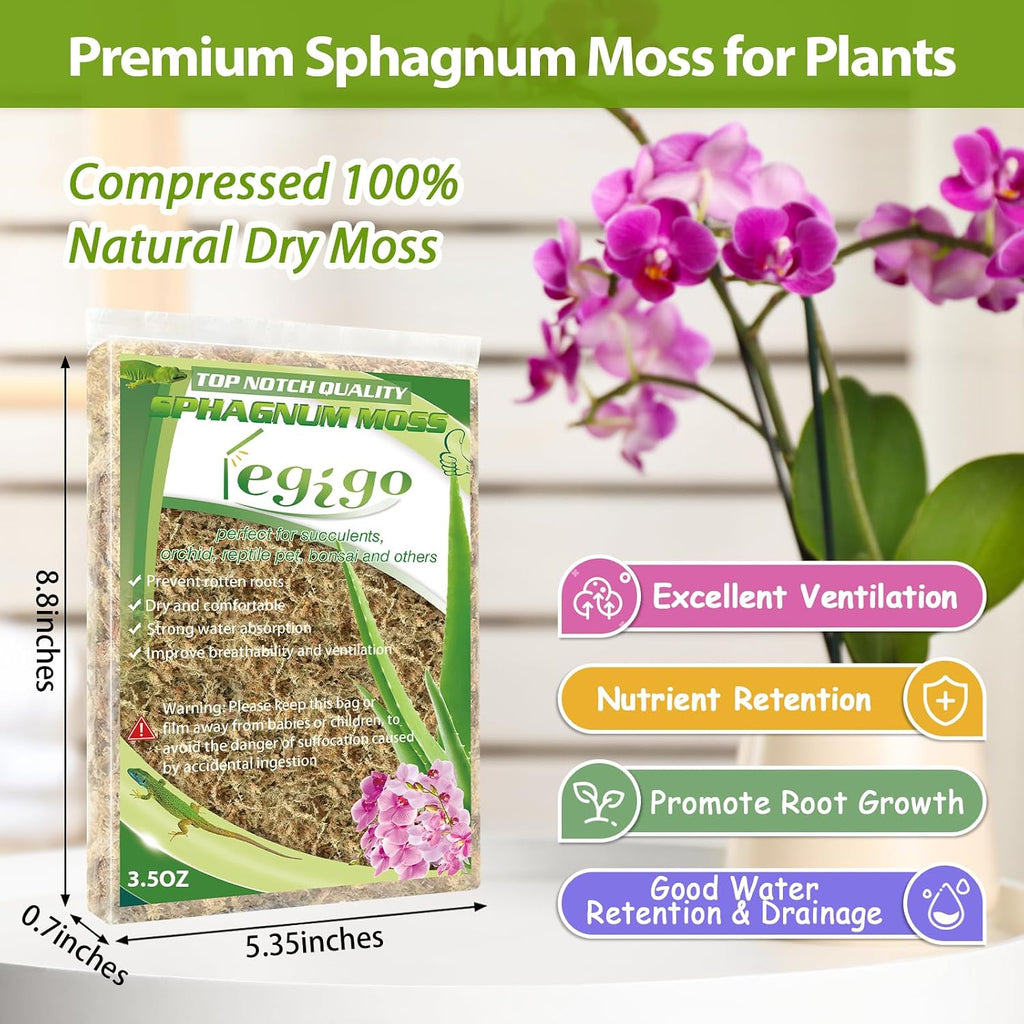 3.5Oz Premium Sphagnum Moss Potting Mix- 4 Qt Natural Succulent Carnivorous Plants Moss Dried, Plant Growing Medium For Orchid Succulent Sarracenia Orchid Gardening Plants Reptiles
