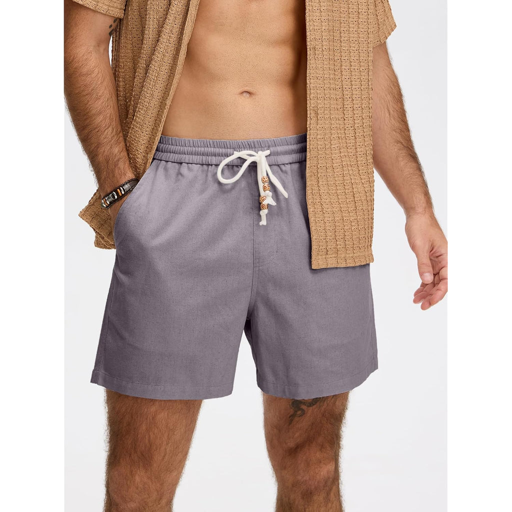 Comdecevis Men'S 5" Linen Shorts Casual Elastic Waist Drawstring Shorts For Lounge Summer Beach Vacation