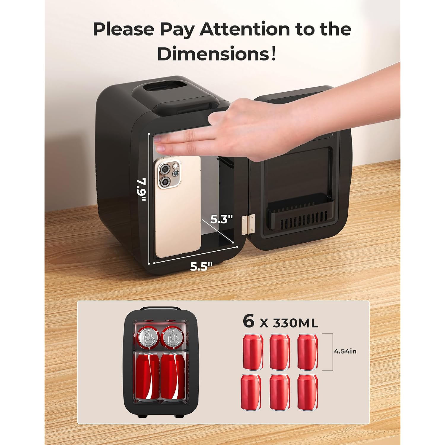 Mini Fridge, 4 Liter/6 Can Portable Refrigerator For Bedroom Office Dorm Car– Fast Cooling, Low Noise, 100-125V Ac/5-12V Usb Small Compact Refrigerator For Skincare, Food, Drinks(Black)