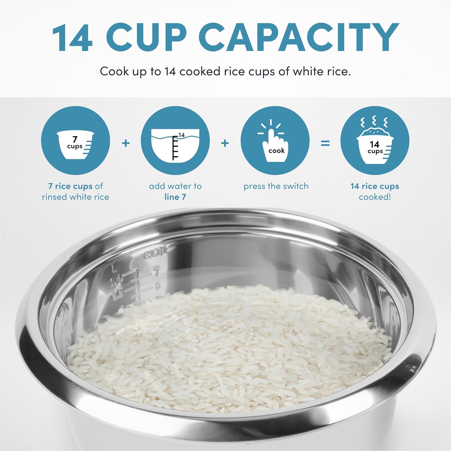 Aroma Housewares Select Stainless Rice Cooker & Warmer With Uncoated Inner Pot, 14-Cup(Cooked) / 3Qt, Arc-757Sg