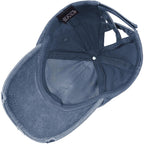 Womens Criss Cross Ponytail Baseball Cap Distressed Ponytail Hat High Messy Bun Trucker Ponycap for Outdoor Sports Navy Blue